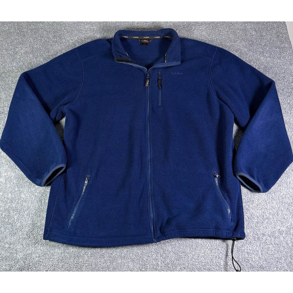 Vintage 90's LL Bean Outdoors Fleece Full Zip Jacket Men's XL Tall Blue USA Made